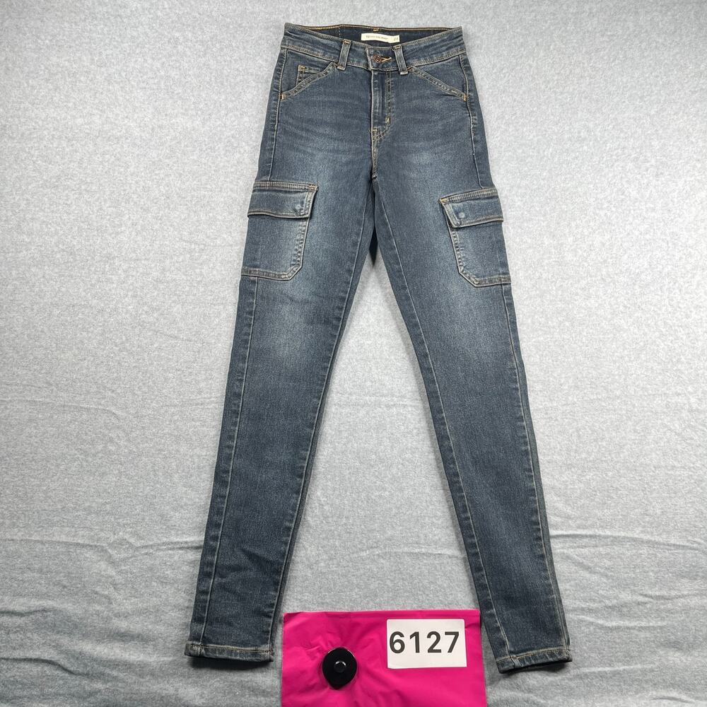 Levis 721 High Rise Skinny Cargo Jeans Womens Size 24 Dark Wash Levi